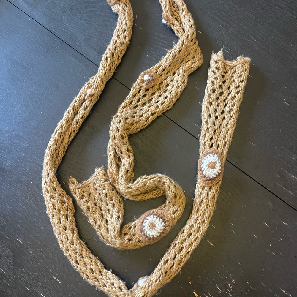 Handmade Crochet Tan Scarf with Floral Accents